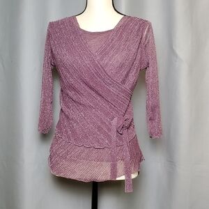 Purple and sparkly silver blouse, 3/4 length sleeve, size S/M